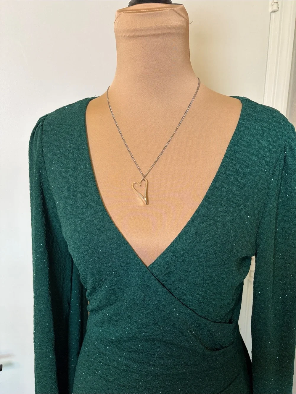 Windsor Dark Emerald  sparkle Wrap Mini Dress size medium stretch asymmetrical